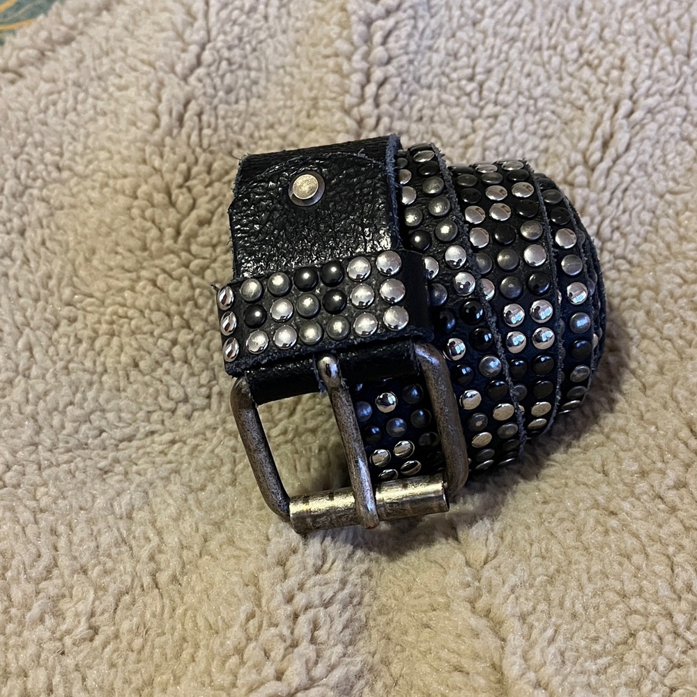 Studded Black Leather Belt